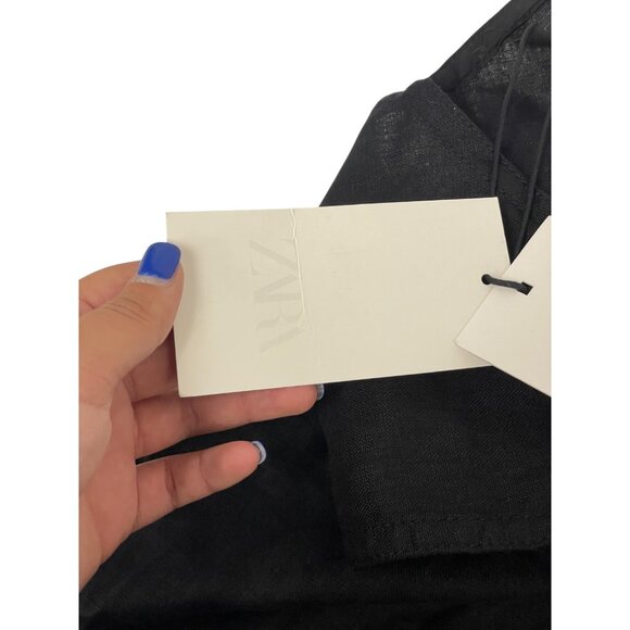 Zara ZW Womens Midi Dress L Large Black Linen Sleeveless Cut Out  2731/094 NWT - Picture 6 of 12